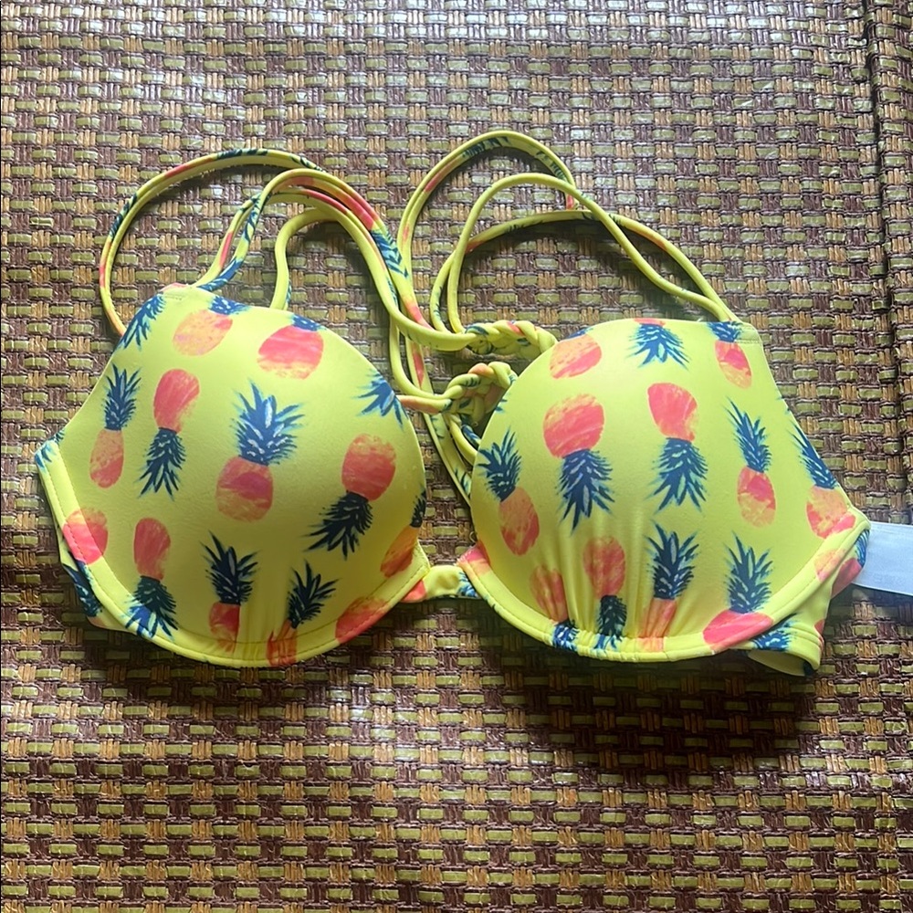 Hollister Yellow Pineapple Print Bikini Top